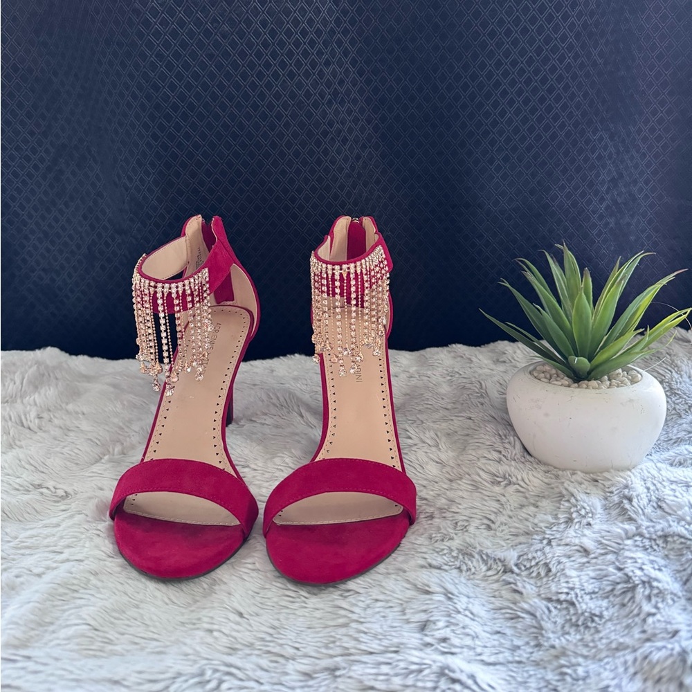 Adrienne Vittadini Red Jeweled Velvet Heels